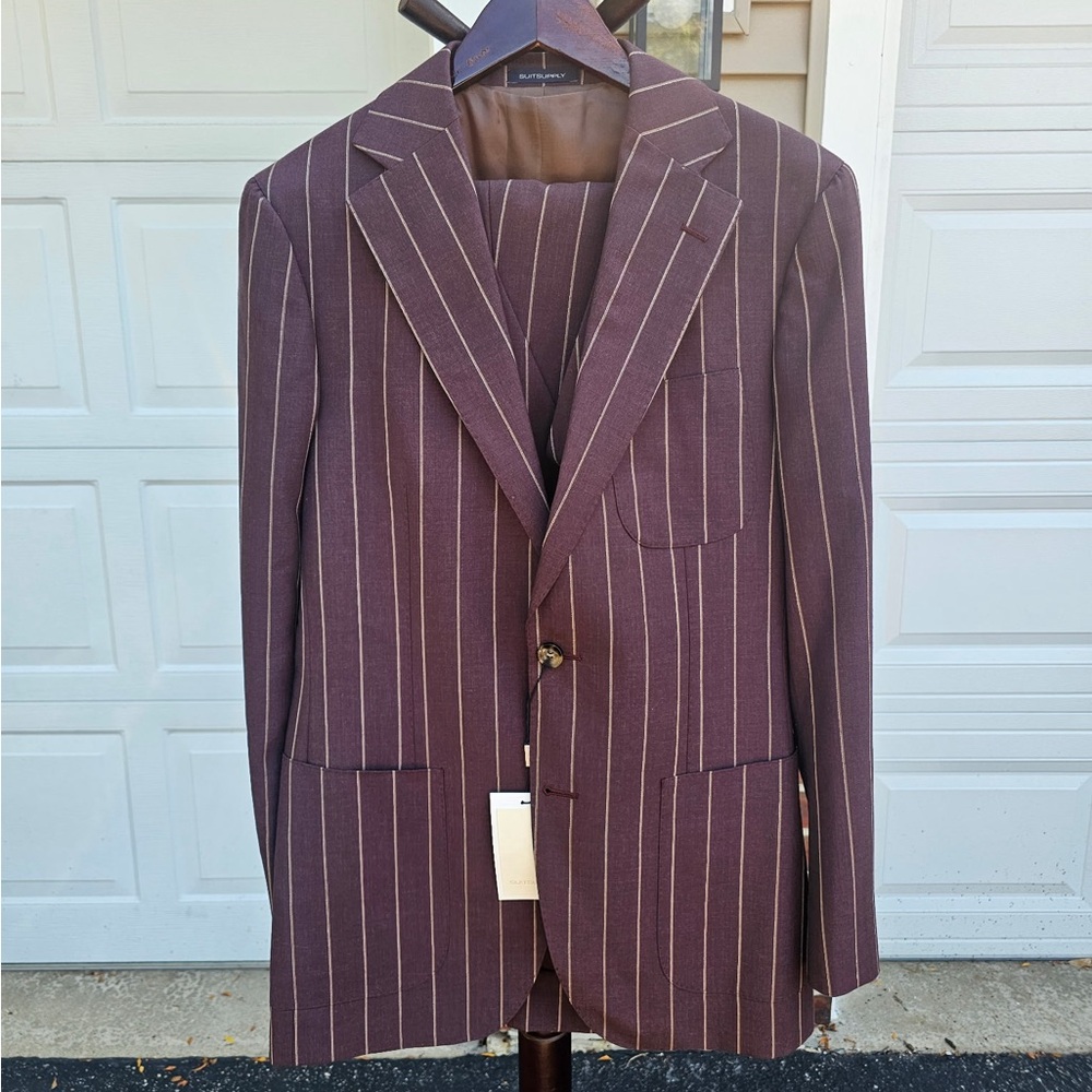 Brown Pinstripe Suit | Loop-Belt Pants